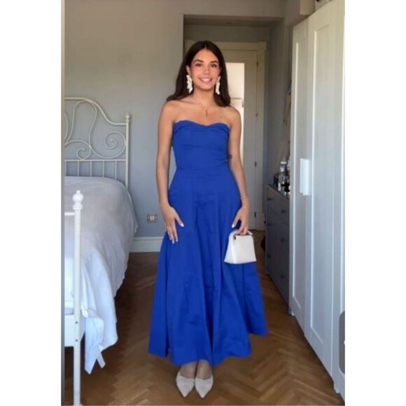 Zara Womens Bloggers Favorite Strappy Poplin Tie Midi Dress Blue Size Medium - Picture 14 of 15